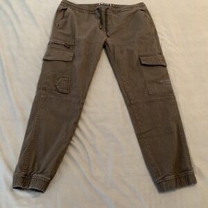Akademiks Jogger Pants Mens Large Gray Cargo Elastic Waist Cuffed Cotton Stretch